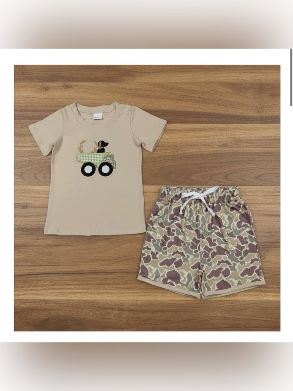 Beige Boys' Truck & Camo Shorts Set